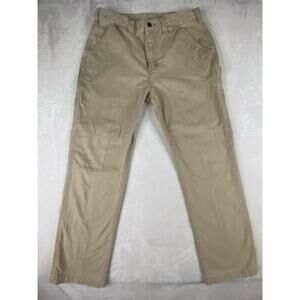 Carhartt Men's Beige Canvas Cargo Workwear Pants Relaxed Fit Straight Leg 34x32